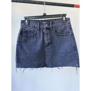 MOMOKROM Women's Core Black Raw Hem Five Pocket Denim Mini Skirt sz 36/US Small